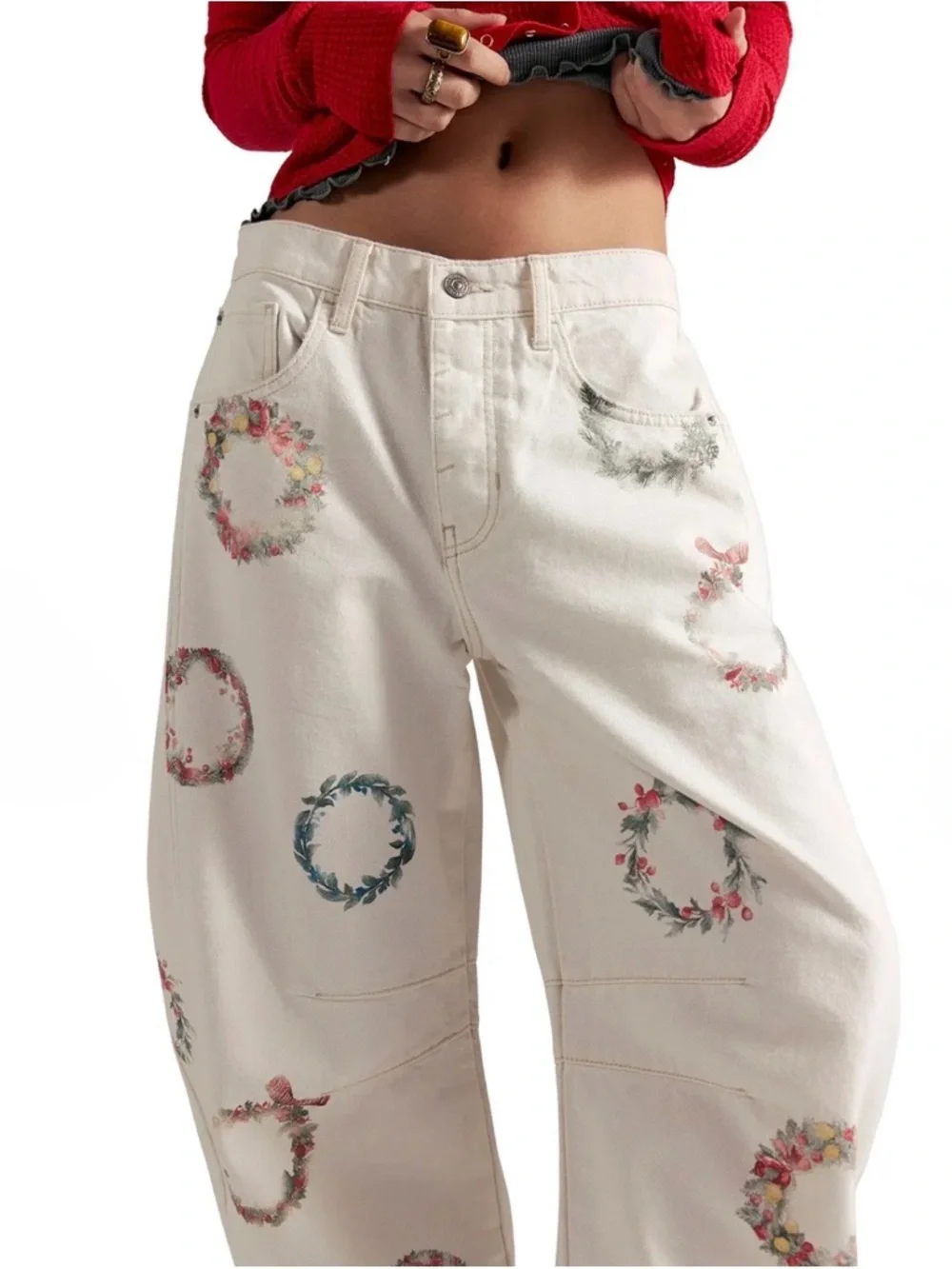 NWT We The Free Good Luck Printed Barrel Jeans - Picture 7 of 8